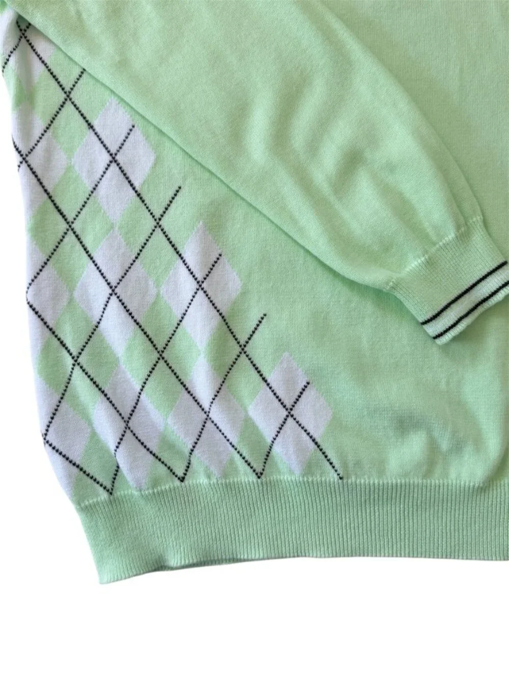Glenmuir 1891 Cotton Golf Argyle 1/4 Zip Long Sleeve Sweater Ladies Mint Green L
